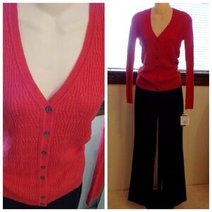 LIZ CLAIBORNE Cabaret Red Button Front Sweater Size S NWT